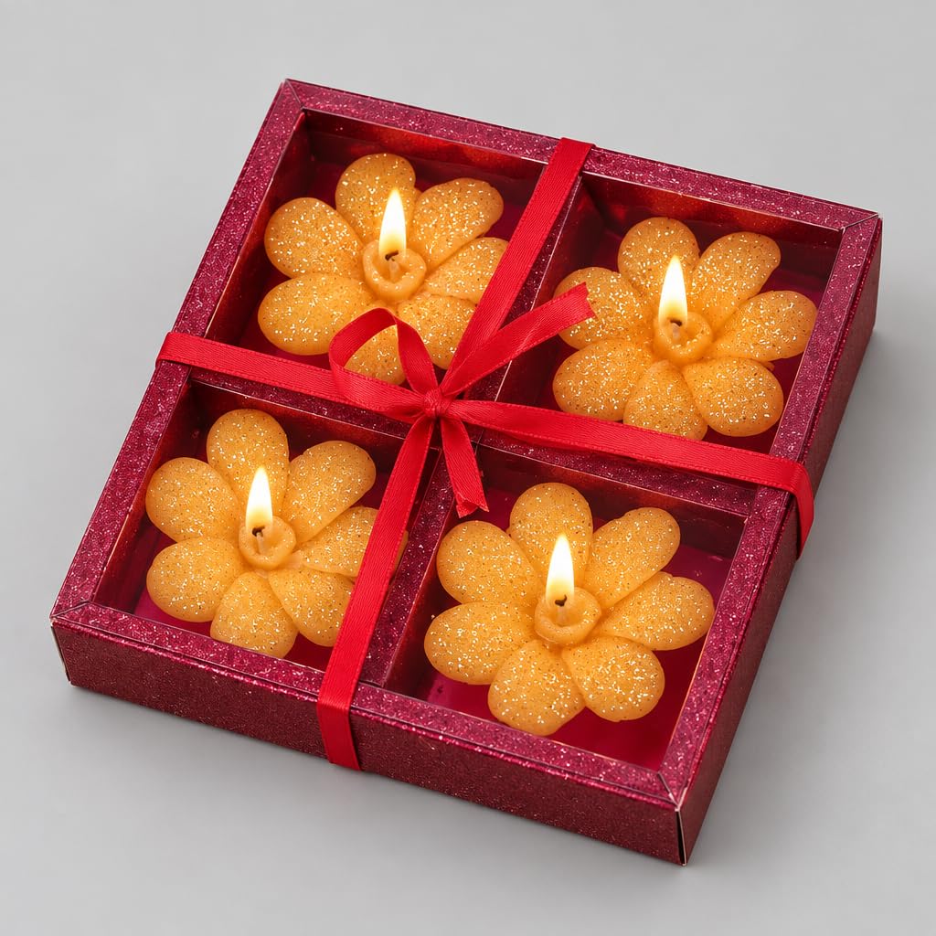 Decorative Flower Floating Candle Set in Red Gift Box – view 3
