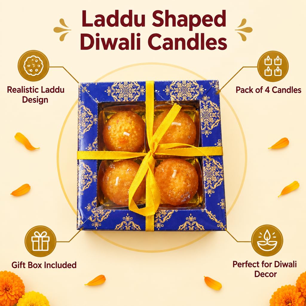 Decorative Moti Choor Bundhi Ladoo Candles with Silver Accents – view 3