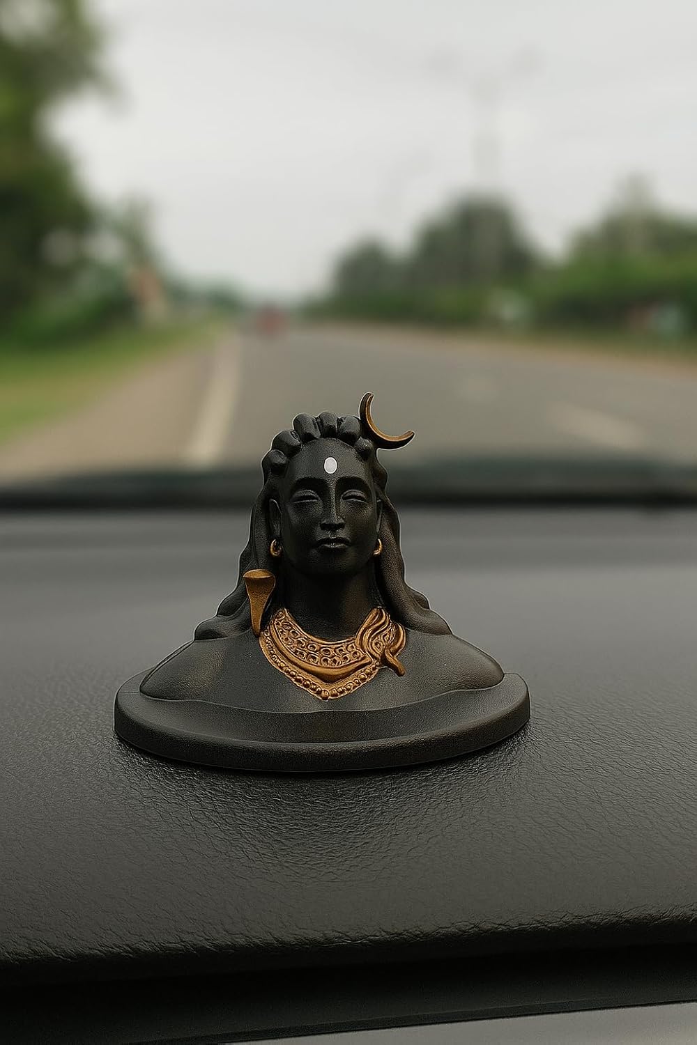 Lord Shiva Car Dashboard Statue, Black and Gold, Decorative Religious Idol Home Decor