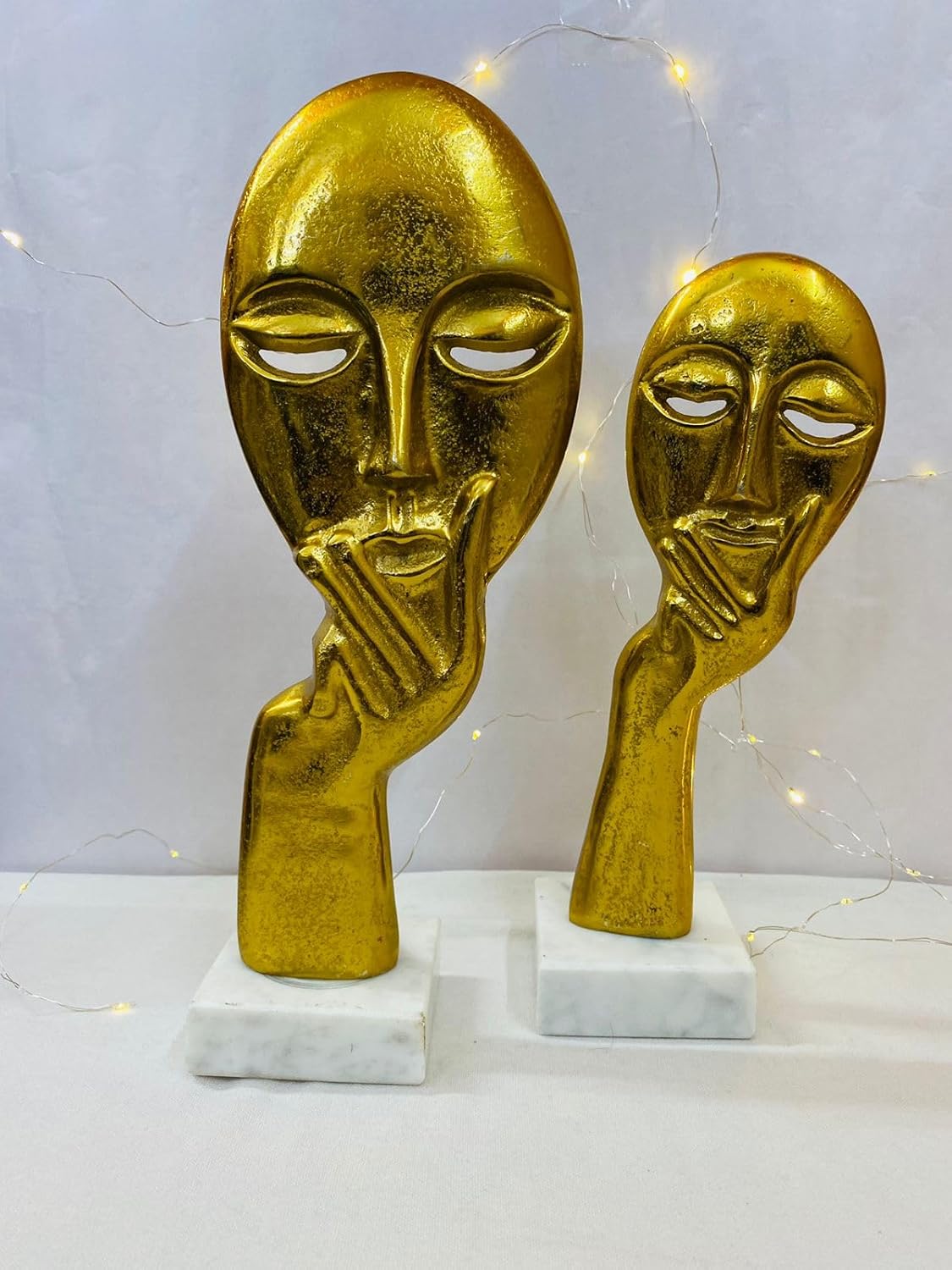 Manifested Decor - Gold Colour Woman Lady Face Decorative Showpiece Statue - Sculptures for Home Decor, Living Room, Bedroom, Office, Cafe Decoration (Set of 2)