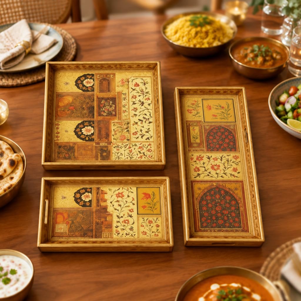 Printed Wooden Serving Trays with Floral Pattern – view 4