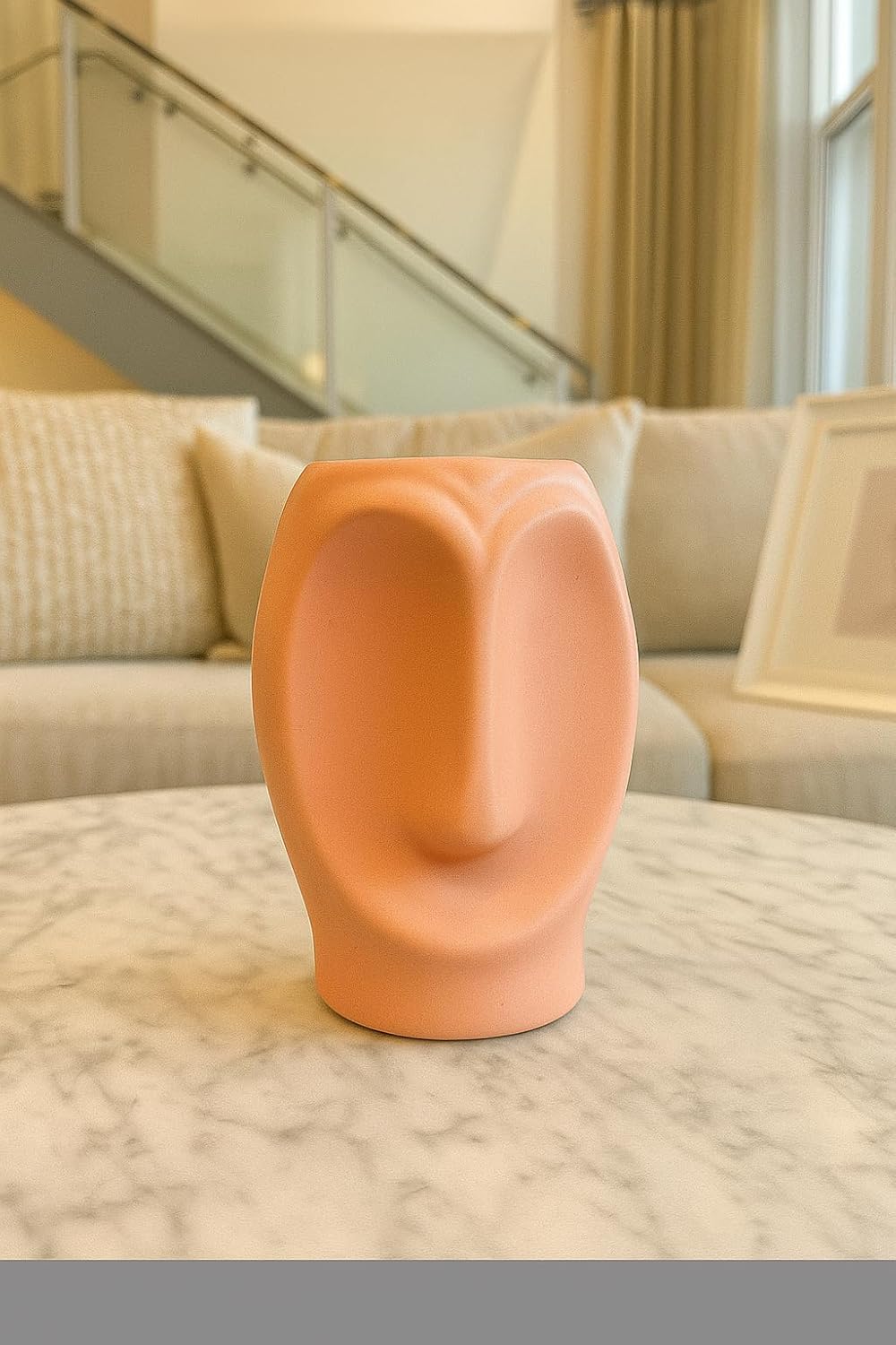 Modern Ceramic Decorative Face Vase, Coral Pink, Minimalist Design