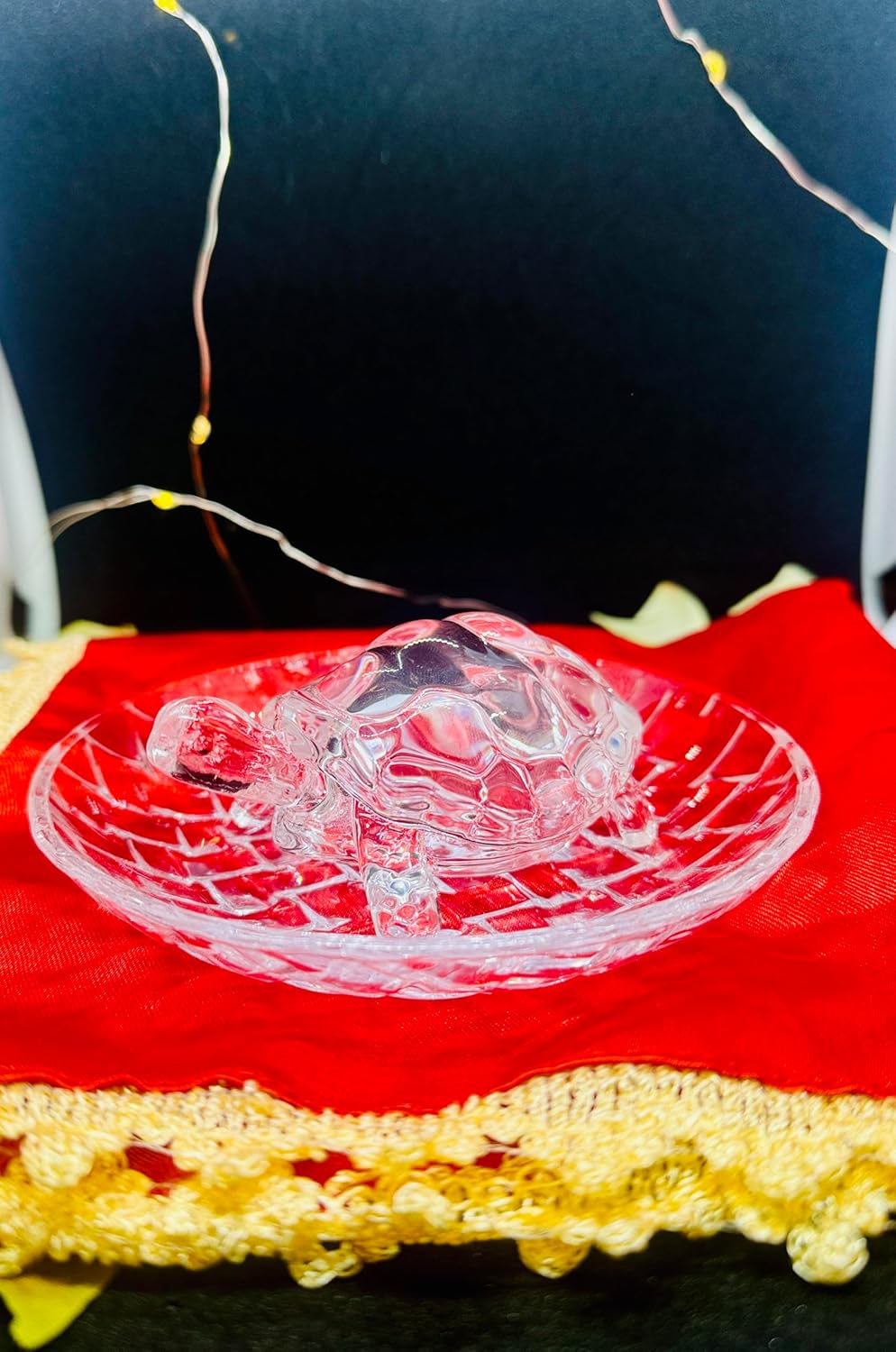 Manifested Decor Vastu Feng Shui Crystal Turtle Tortoise with Plate for Good Luck Feng Shui Tortoise Turtle for Peace & Prosperity (Round Tray)