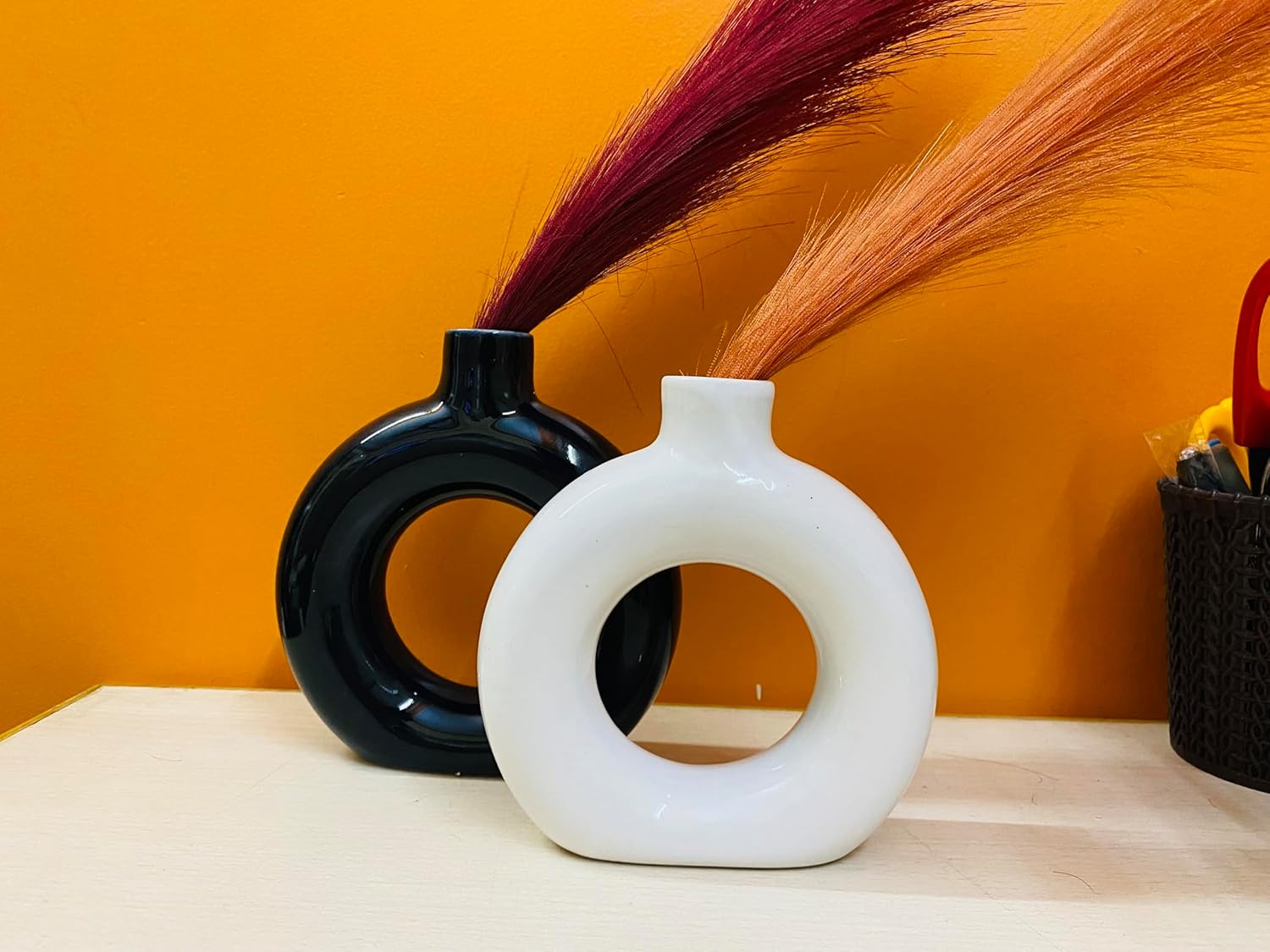 Manifested Decor - Ceramic Black White Donut Vase Combo for Home Decor, Elegant Style, Perfect for Living Room, Bedroom, Office & Wedding Decoration