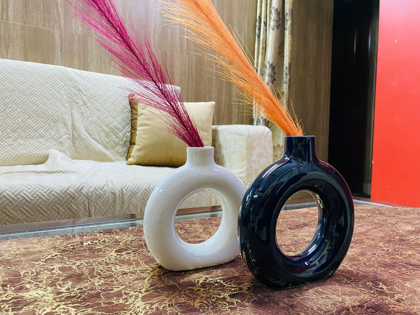 Manifested Decor - Ceramic Black White Donut Vase Combo for Home Decor, Elegant Style, Perfect for Living Room, Bedroom, Office & Wedding Decoration
