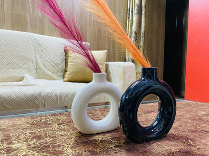 Manifested Decor - Ceramic Black White Donut Vase Combo for Home Decor, Elegant Style, Perfect for Living Room, Bedroom, Office & Wedding Decoration