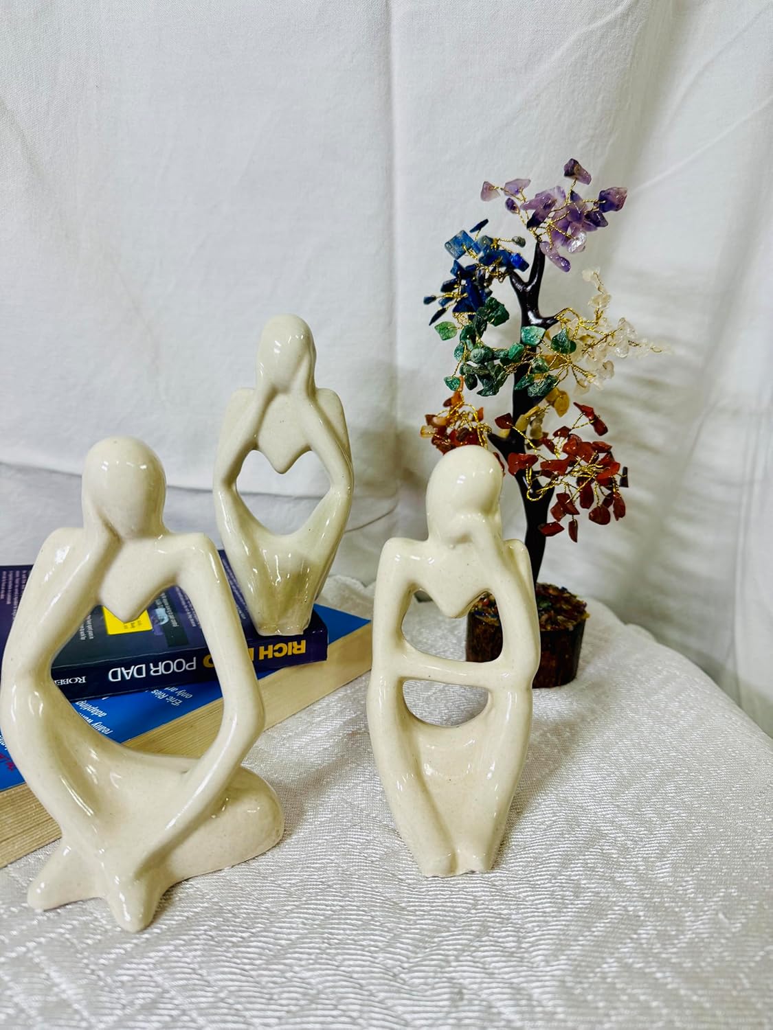 Minimalist Family Figurine Set – Beige Ceramic Abstract Sculptures | Contemporary Home & Office Décor (Set of 3) | Ideal for Gifts, Weddings, Anniversaries
