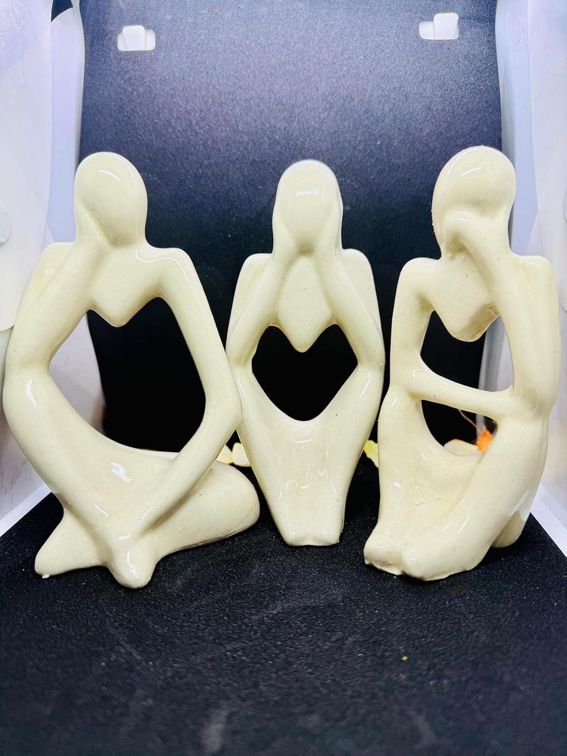 Minimalist Family Figurine Set – Beige Ceramic Abstract Sculptures | Contemporary Home & Office Décor (Set of 3) | Ideal for Gifts, Weddings, Anniversaries