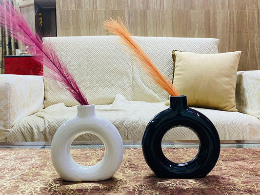 Manifested Decor - Ceramic Black White Donut Vase Combo for Home Decor, Elegant Style, Perfect for Living Room, Bedroom, Office & Wedding Decoration