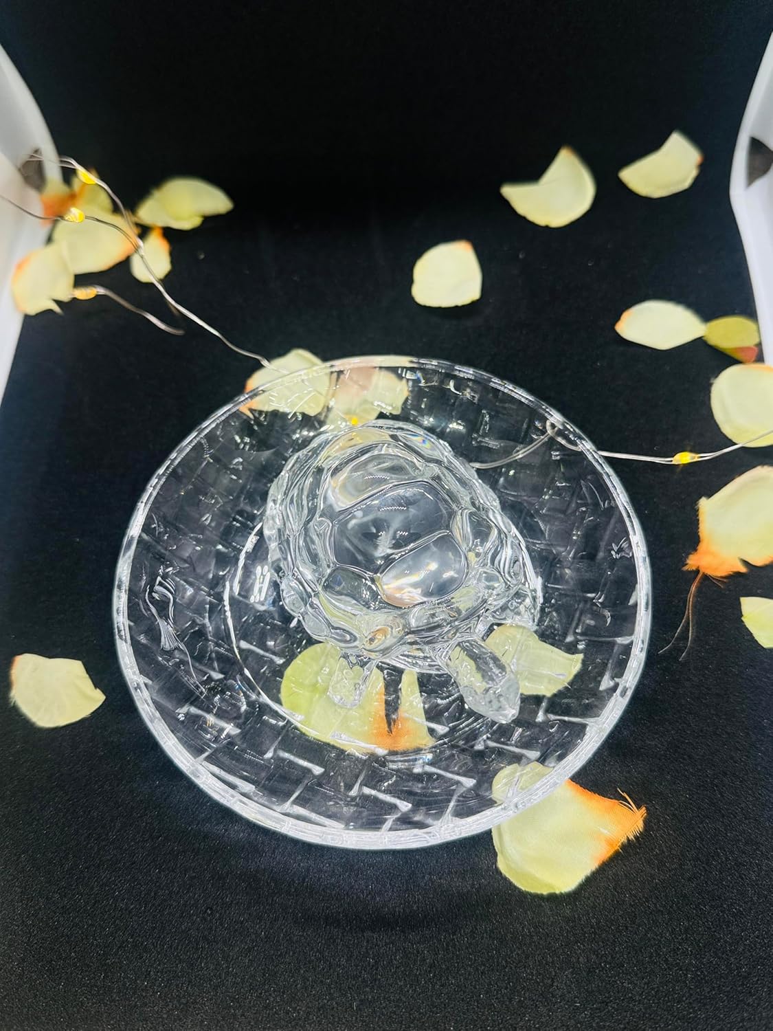 Manifested Decor Vastu Feng Shui Crystal Turtle Tortoise with Plate for Good Luck Feng Shui Tortoise Turtle for Peace & Prosperity (Round Tray)