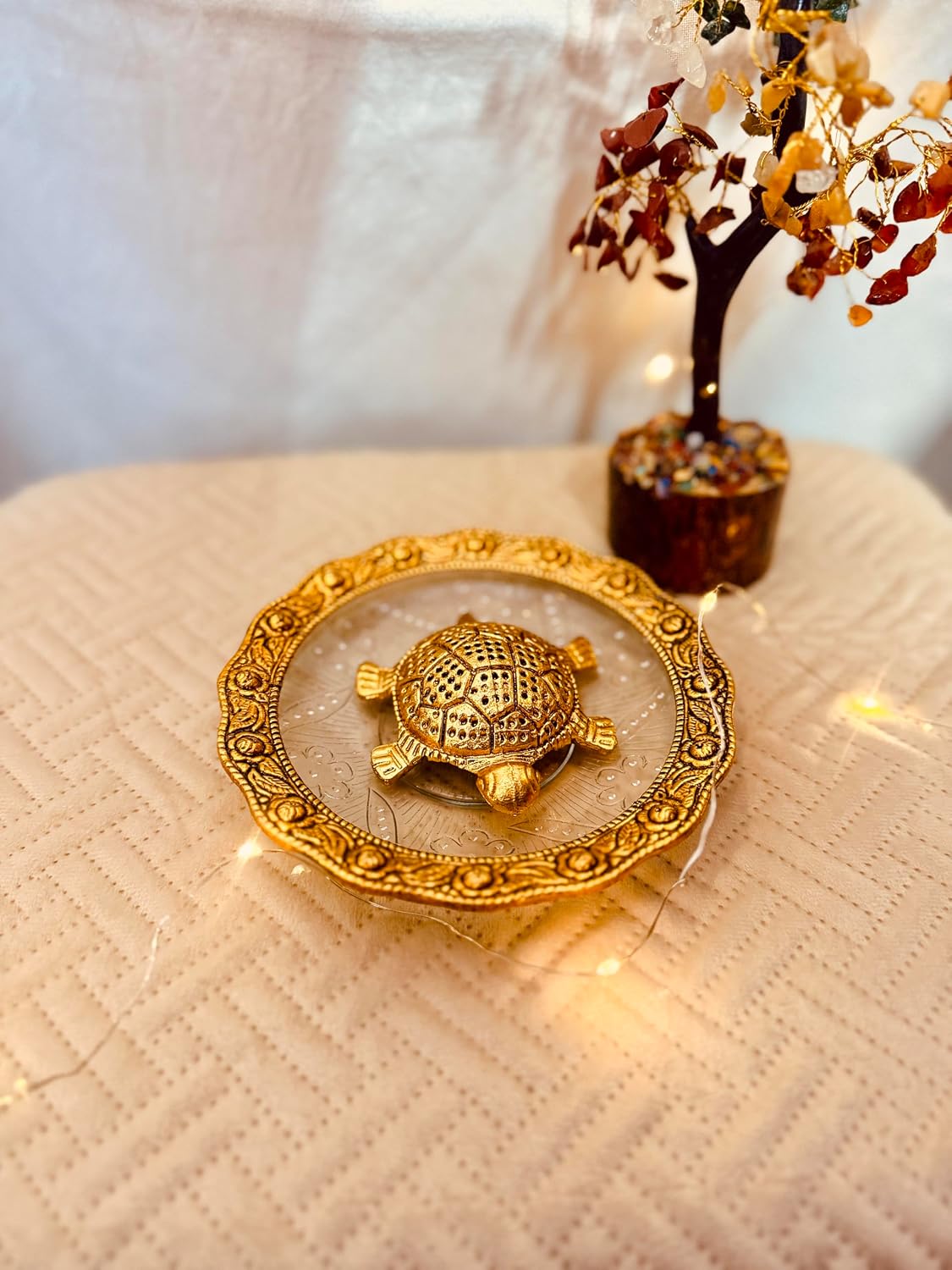 Golden Feng Shui Tortoise on Glass Plate – view 6