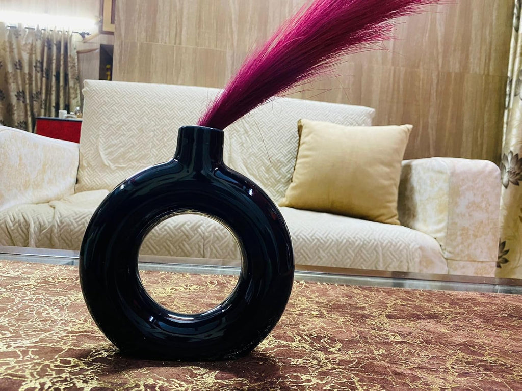 Manifested Decor - Ceramic Plain Black Donut Vase for Home Decor, Elegant Style, Perfect for Living Room, Bedroom, Office & Wedding Decoration