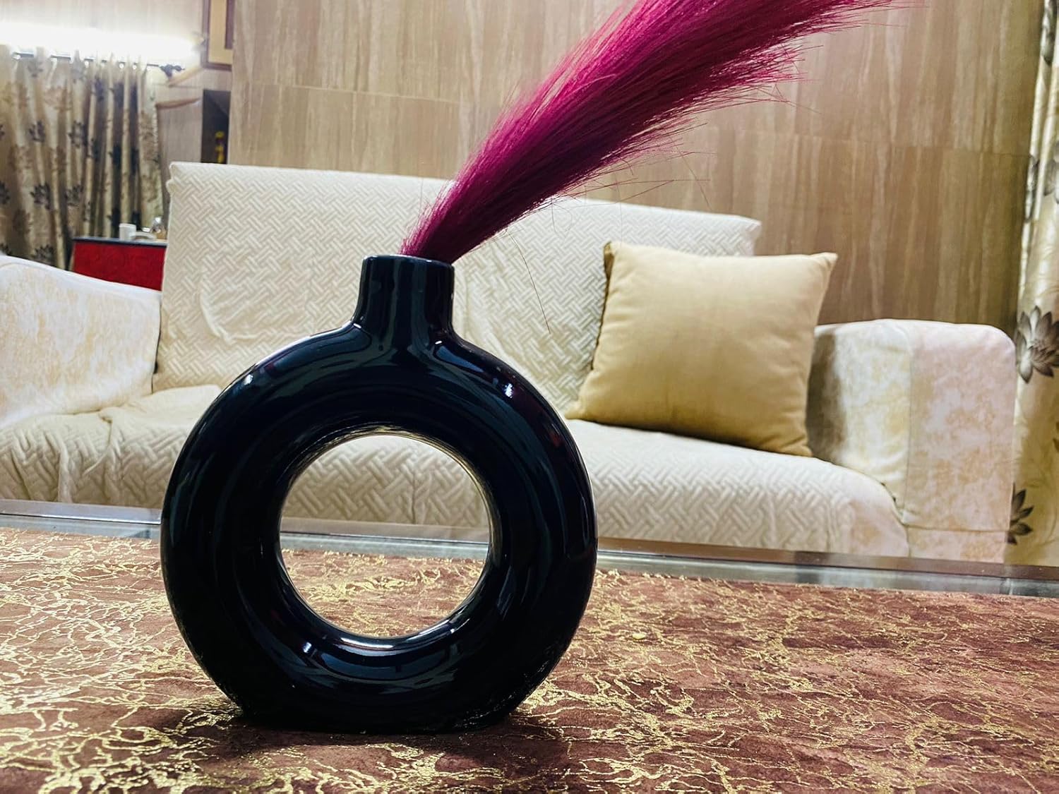 Manifested Decor - Ceramic Plain Black Donut Vase for Home Decor, Elegant Style, Perfect for Living Room, Bedroom, Office & Wedding Decoration