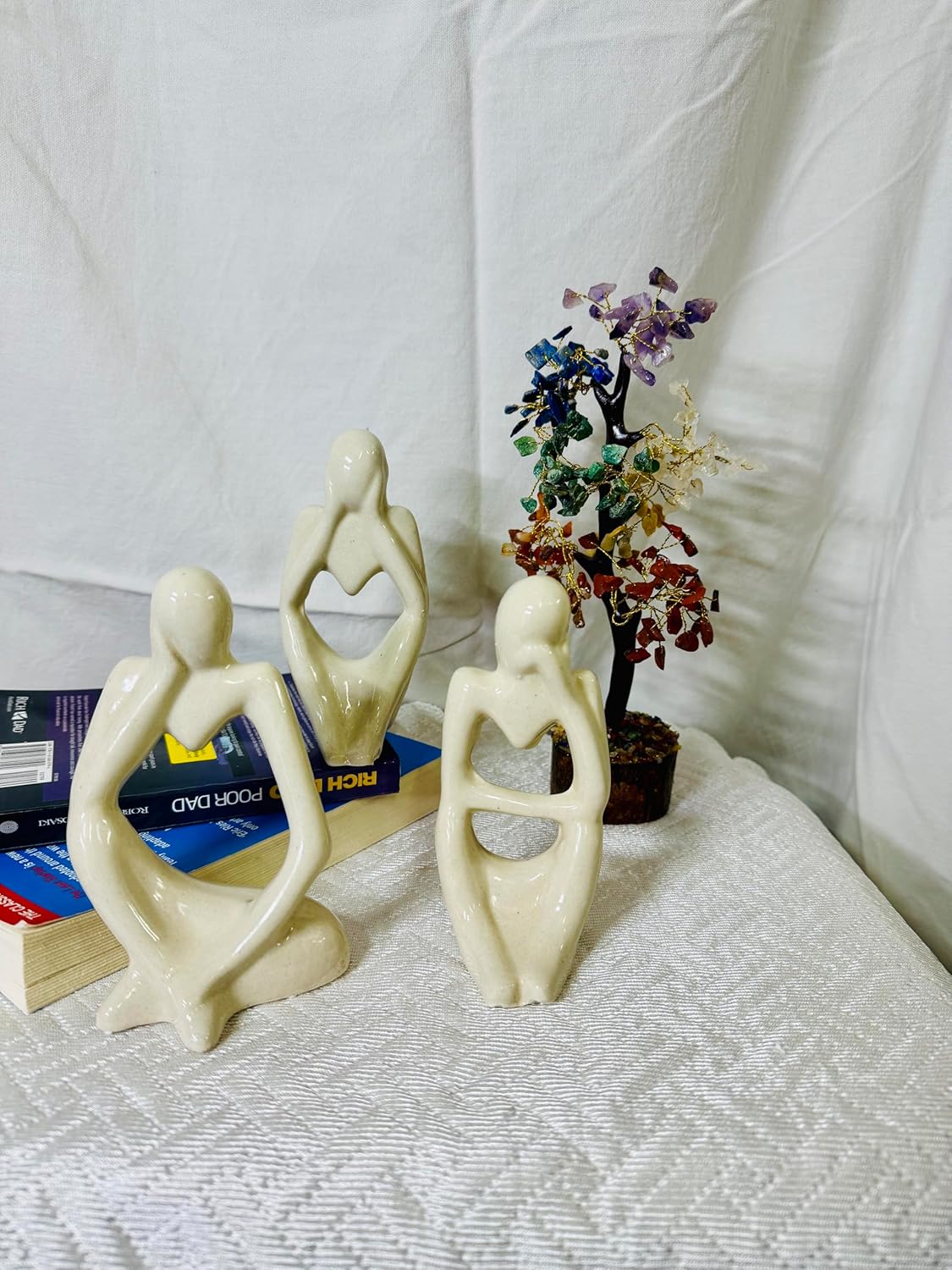 Minimalist Family Figurine Set – Beige Ceramic Abstract Sculptures | Contemporary Home & Office Décor (Set of 3) | Ideal for Gifts, Weddings, Anniversaries