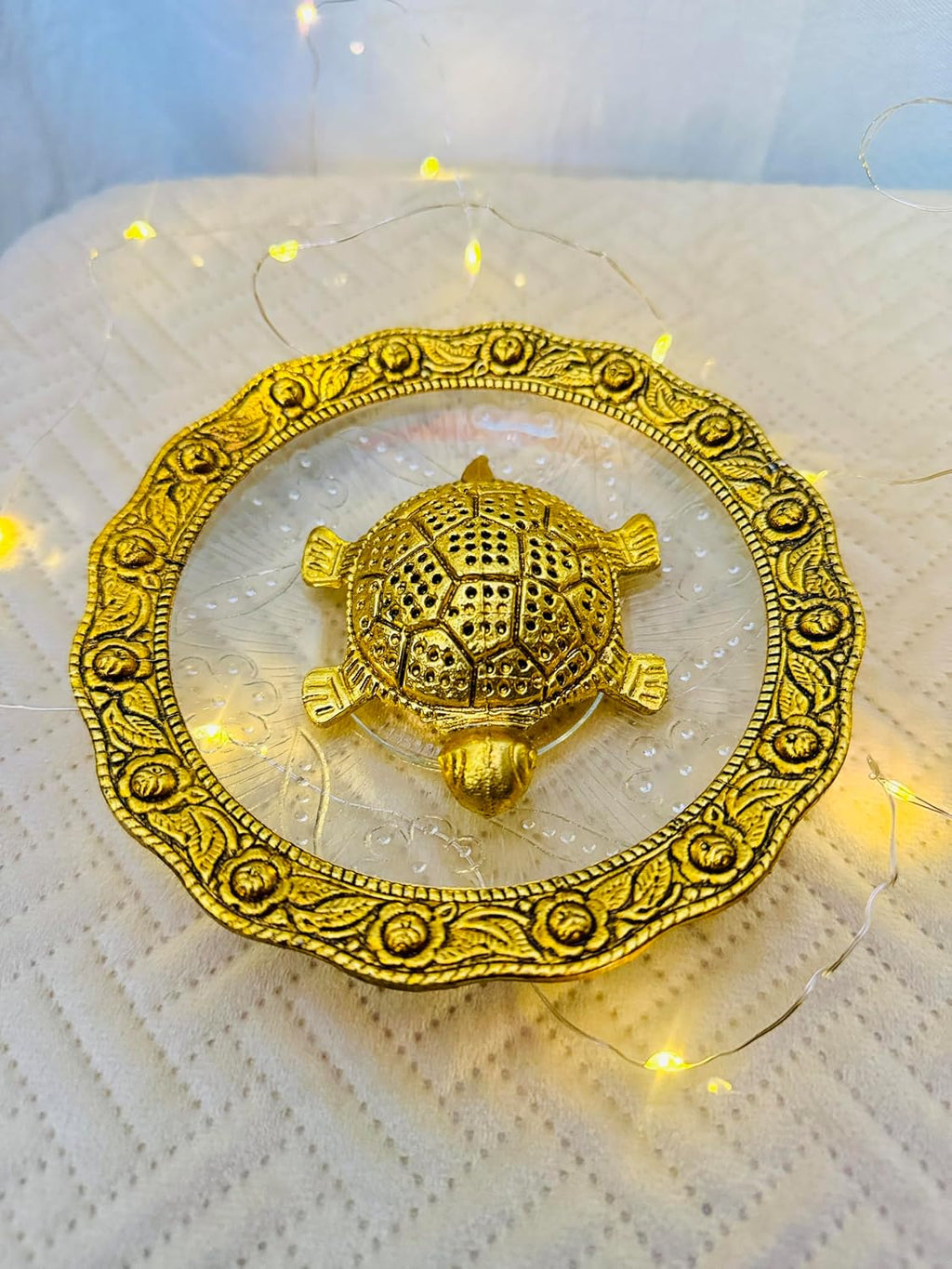 Golden Feng Shui Tortoise on Glass Plate – view 4