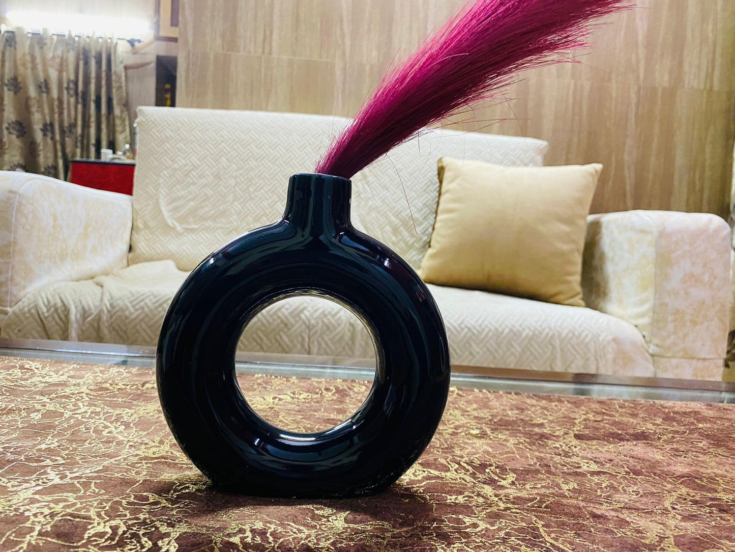 Manifested Decor - Ceramic Plain Black Donut Vase for Home Decor, Elegant Style, Perfect for Living Room, Bedroom, Office & Wedding Decoration