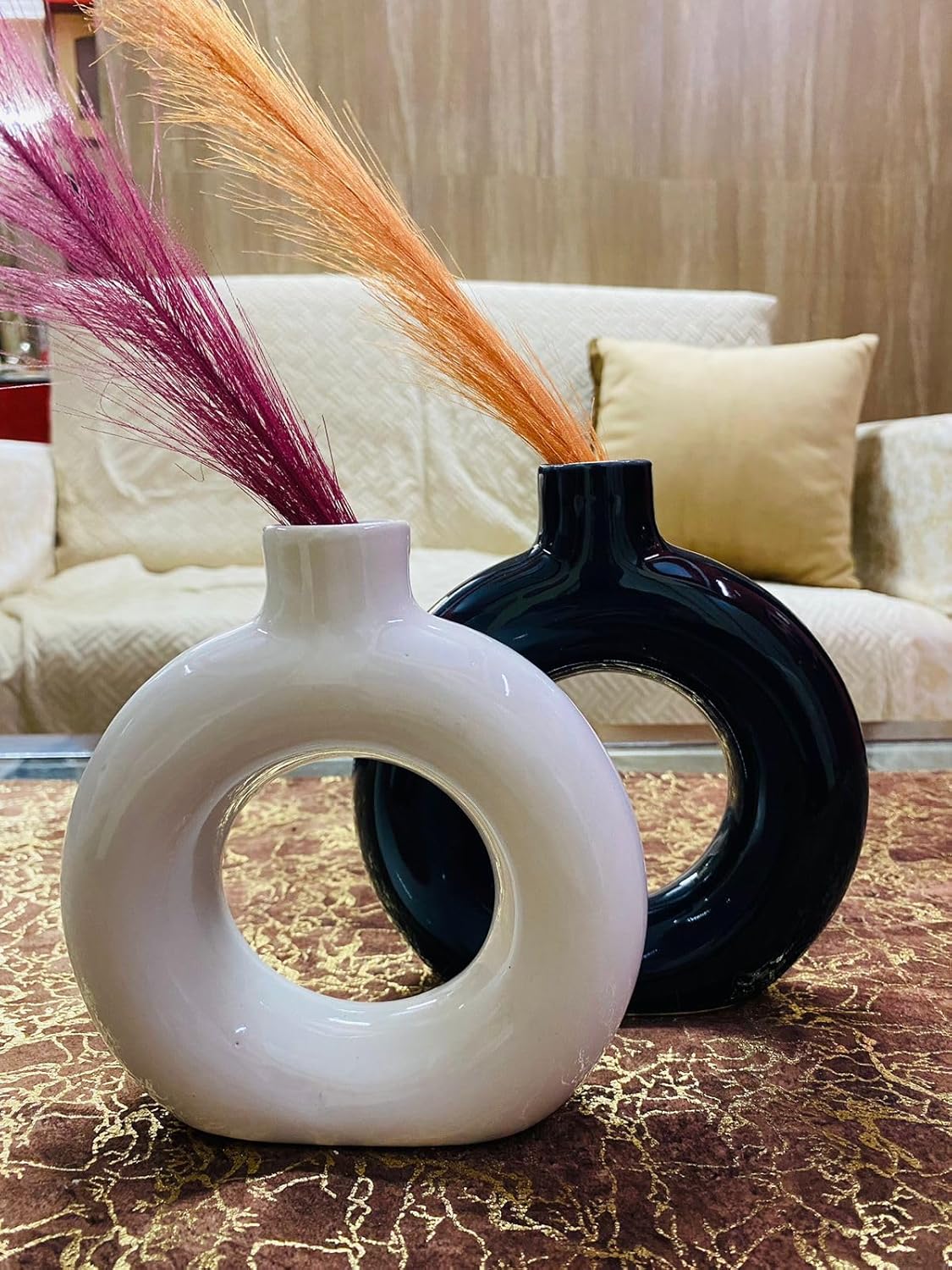 Manifested Decor - Ceramic Black White Donut Vase Combo for Home Decor, Elegant Style, Perfect for Living Room, Bedroom, Office & Wedding Decoration