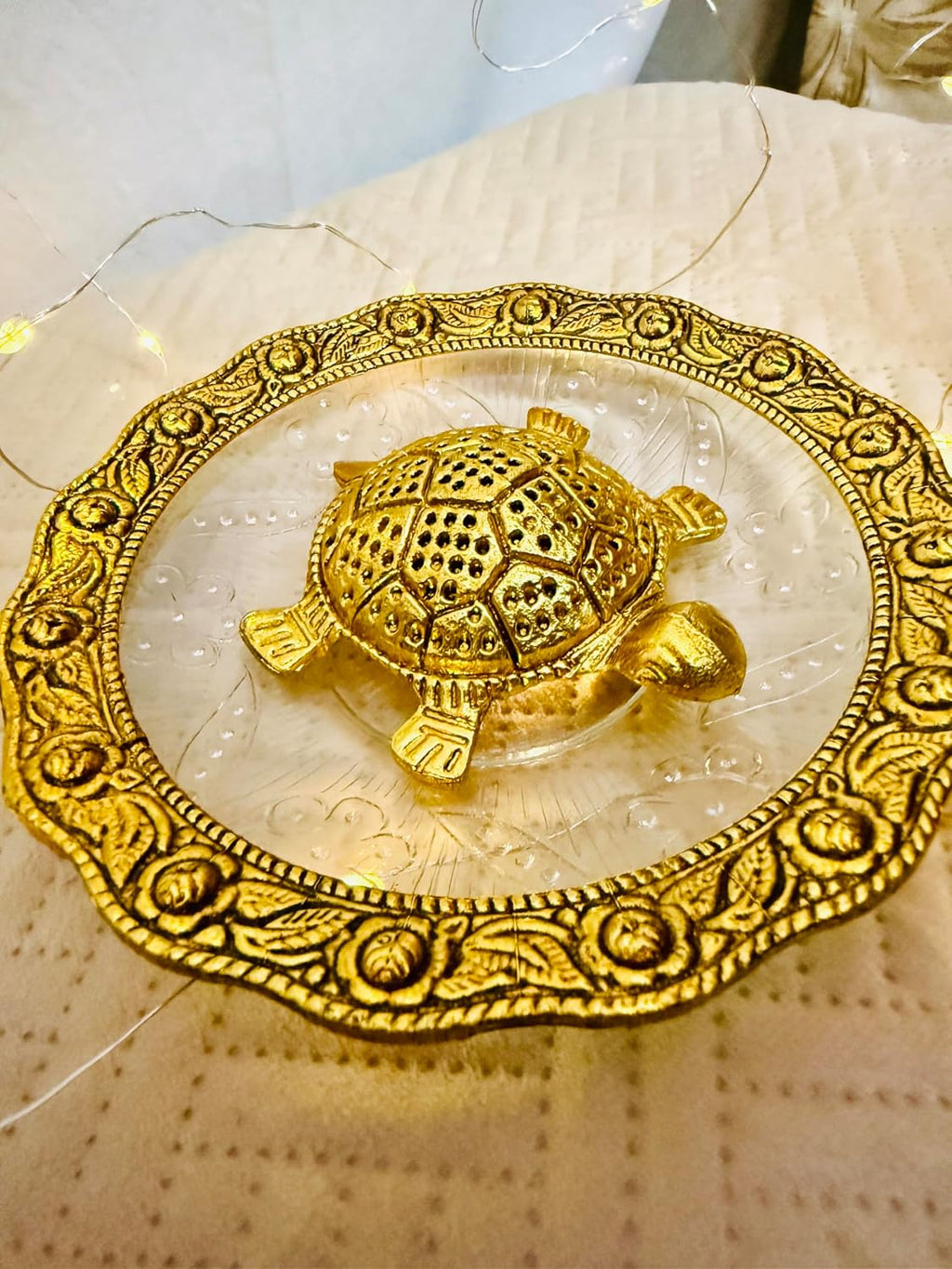 Golden Feng Shui Tortoise on Glass Plate – view 5