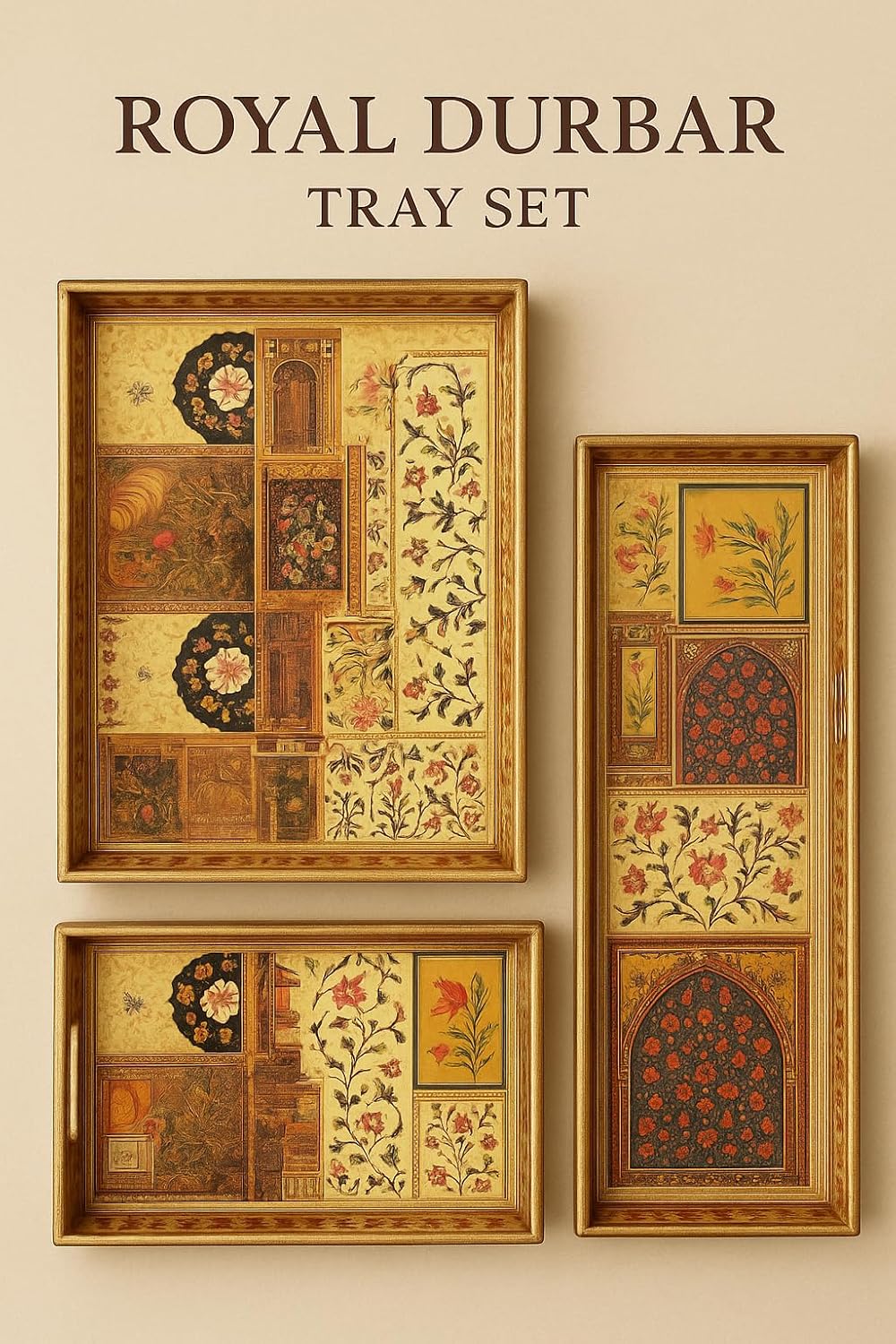 Printed Wooden Serving Trays with Floral Pattern