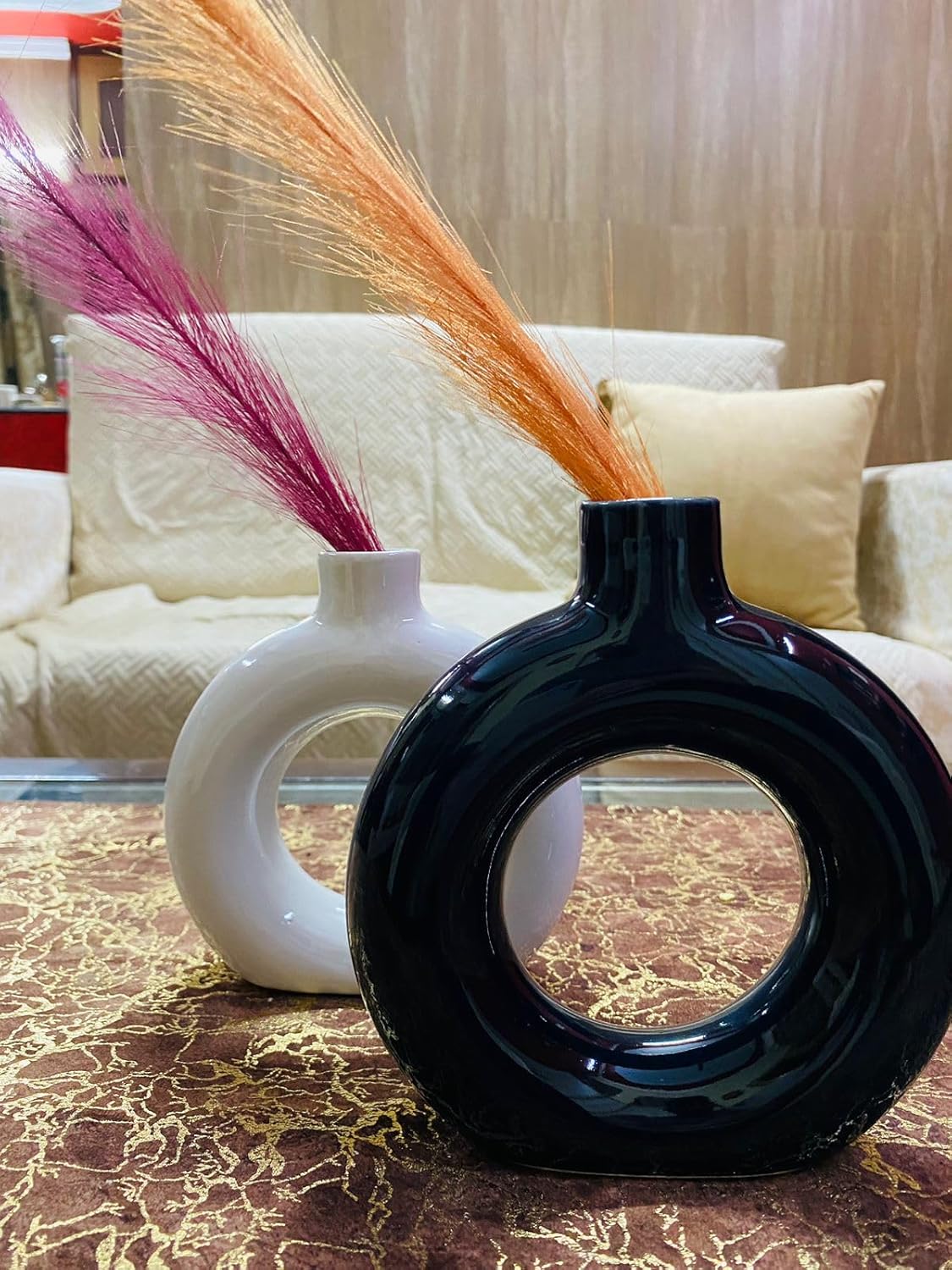 Manifested Decor - Ceramic Black White Donut Vase Combo for Home Decor, Elegant Style, Perfect for Living Room, Bedroom, Office & Wedding Decoration