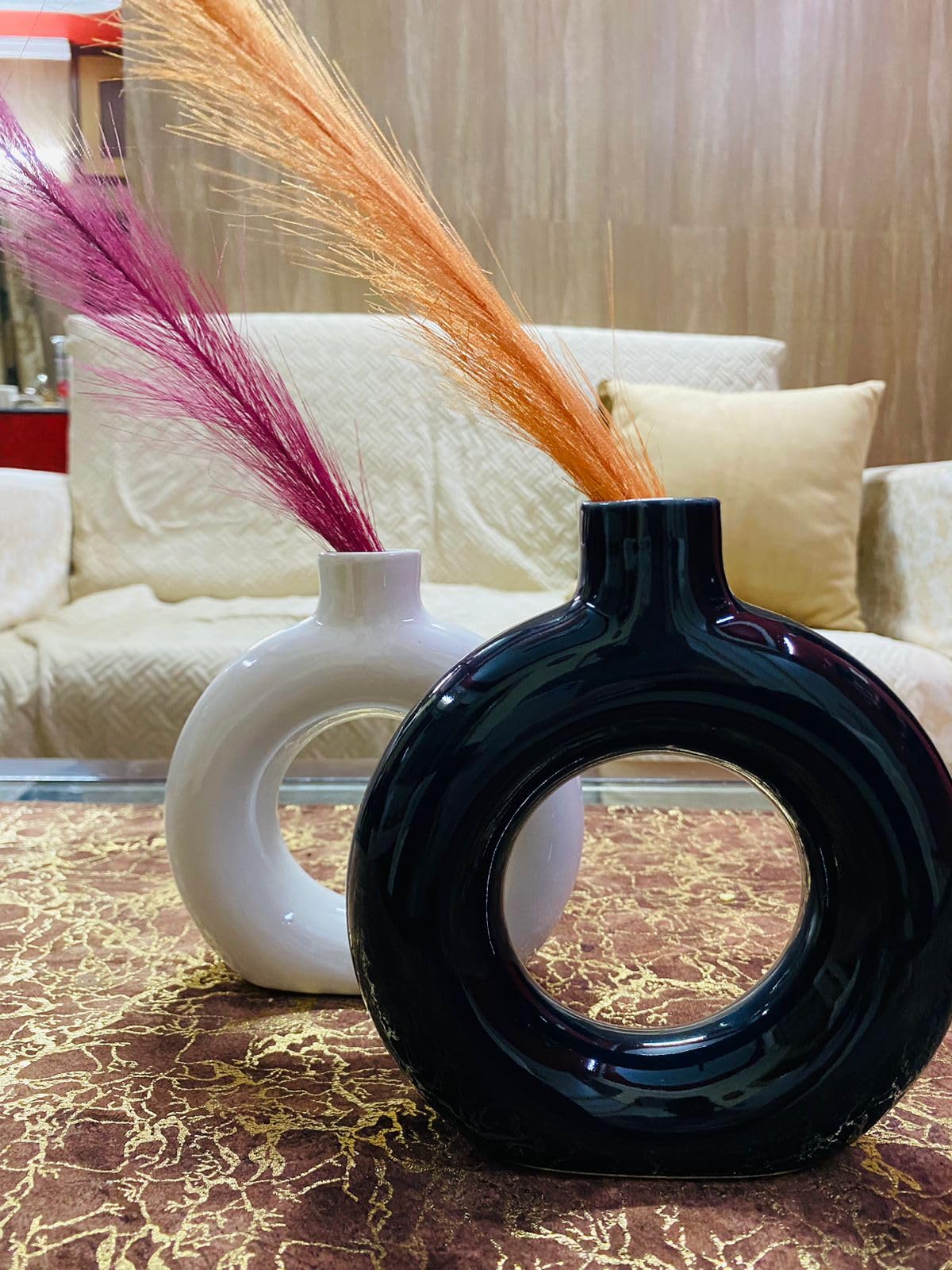 Manifested Decor - Ceramic Black White Donut Vase Combo for Home Decor, Elegant Style, Perfect for Living Room, Bedroom, Office & Wedding Decoration