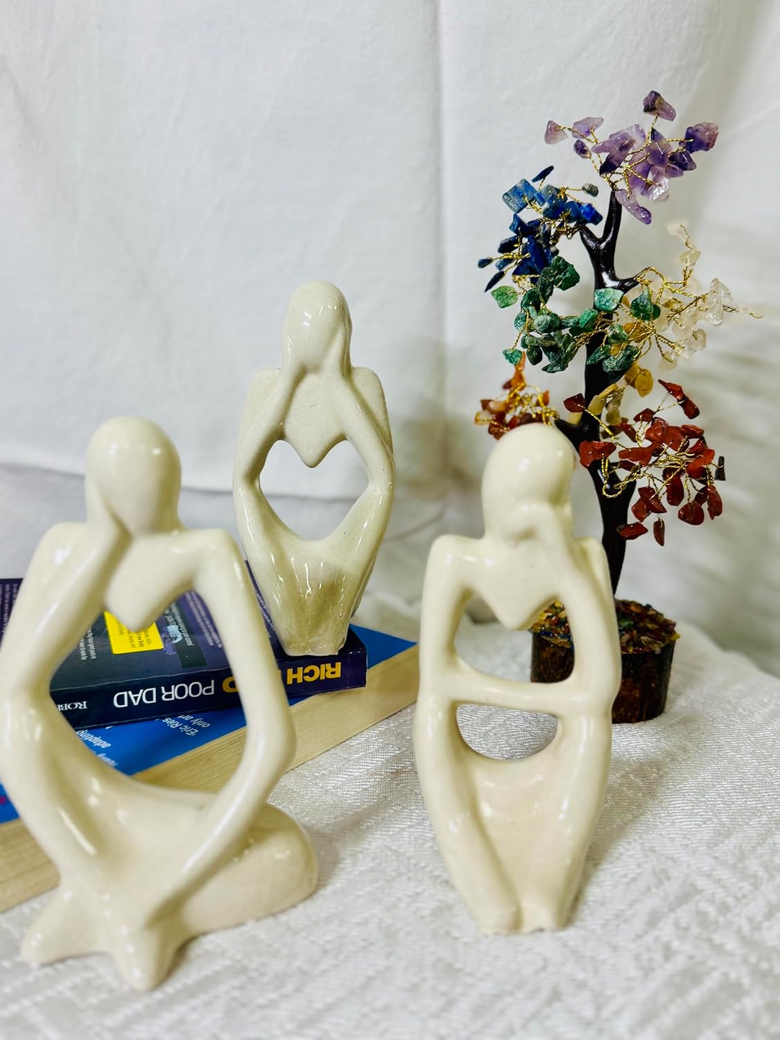 Minimalist Family Figurine Set – Beige Ceramic Abstract Sculptures | Contemporary Home & Office Décor (Set of 3) | Ideal for Gifts, Weddings, Anniversaries