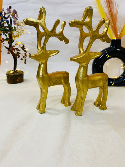 Manifested Decor Mini Metal Reindeer Statue Set - Small Cute Deer Showpieces for Home Decor | Ideal for Tabletop, Shelf, and Gifting (2-Piece Combo)