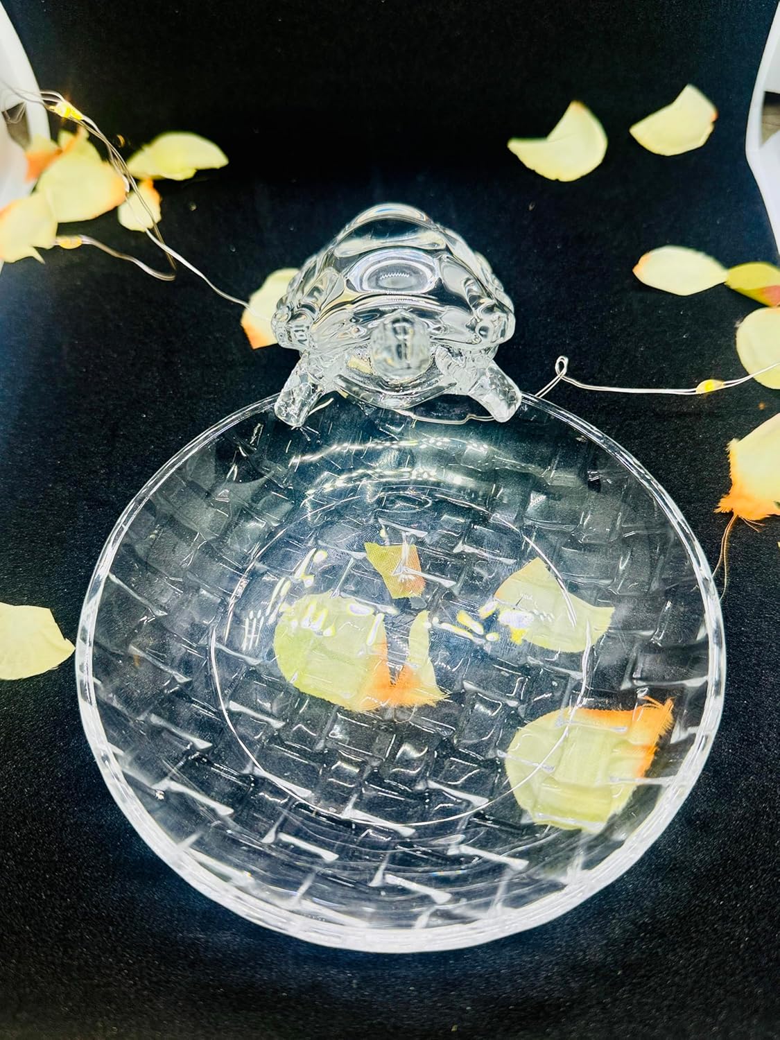 Manifested Decor Vastu Feng Shui Crystal Turtle Tortoise with Plate for Good Luck Feng Shui Tortoise Turtle for Peace & Prosperity (Round Tray)