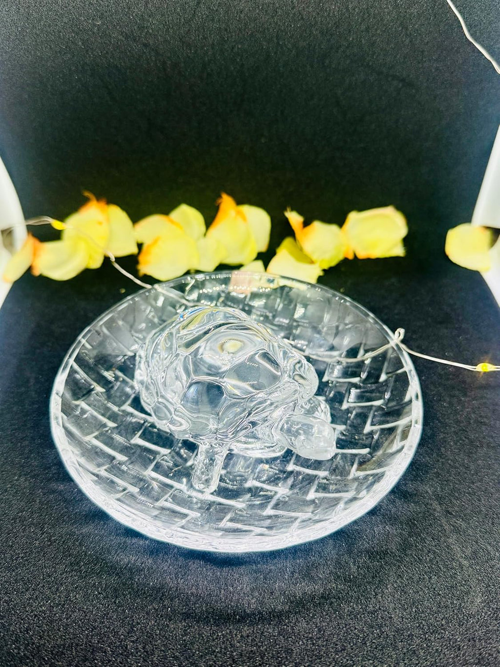 Manifested Decor Vastu Feng Shui Crystal Turtle Tortoise with Plate for Good Luck Feng Shui Tortoise Turtle for Peace & Prosperity (Round Tray)
