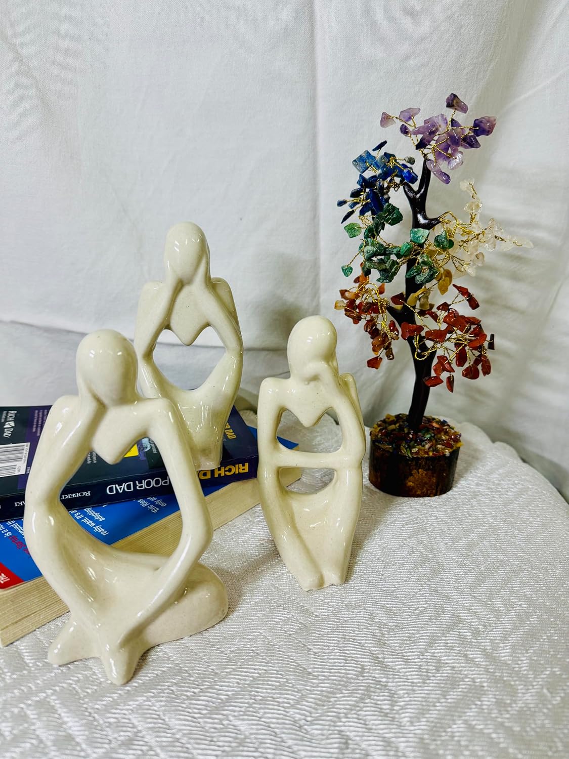 Minimalist Family Figurine Set – Beige Ceramic Abstract Sculptures | Contemporary Home & Office Décor (Set of 3) | Ideal for Gifts, Weddings, Anniversaries