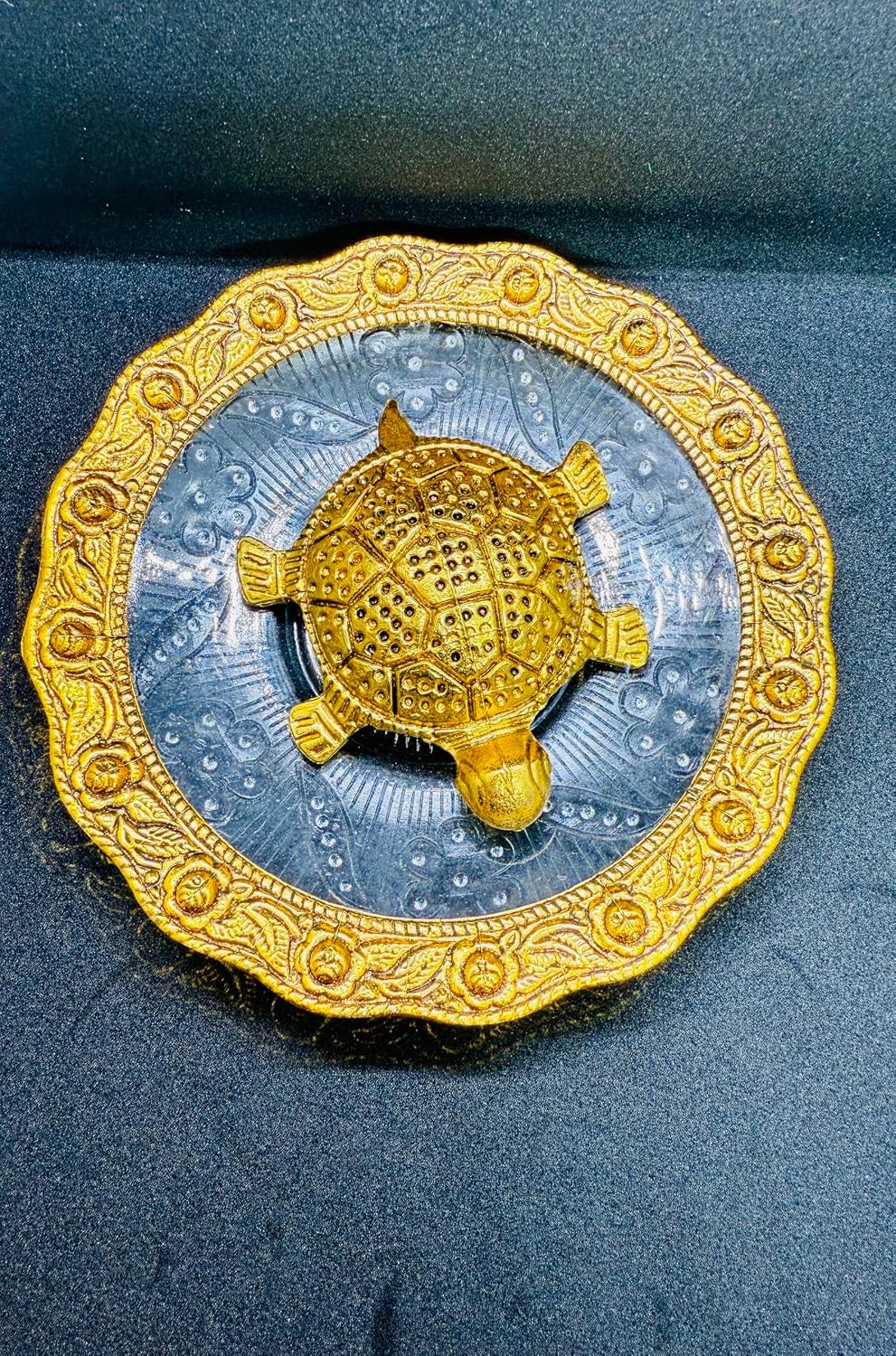 Golden Feng Shui Tortoise on Glass Plate – view 7