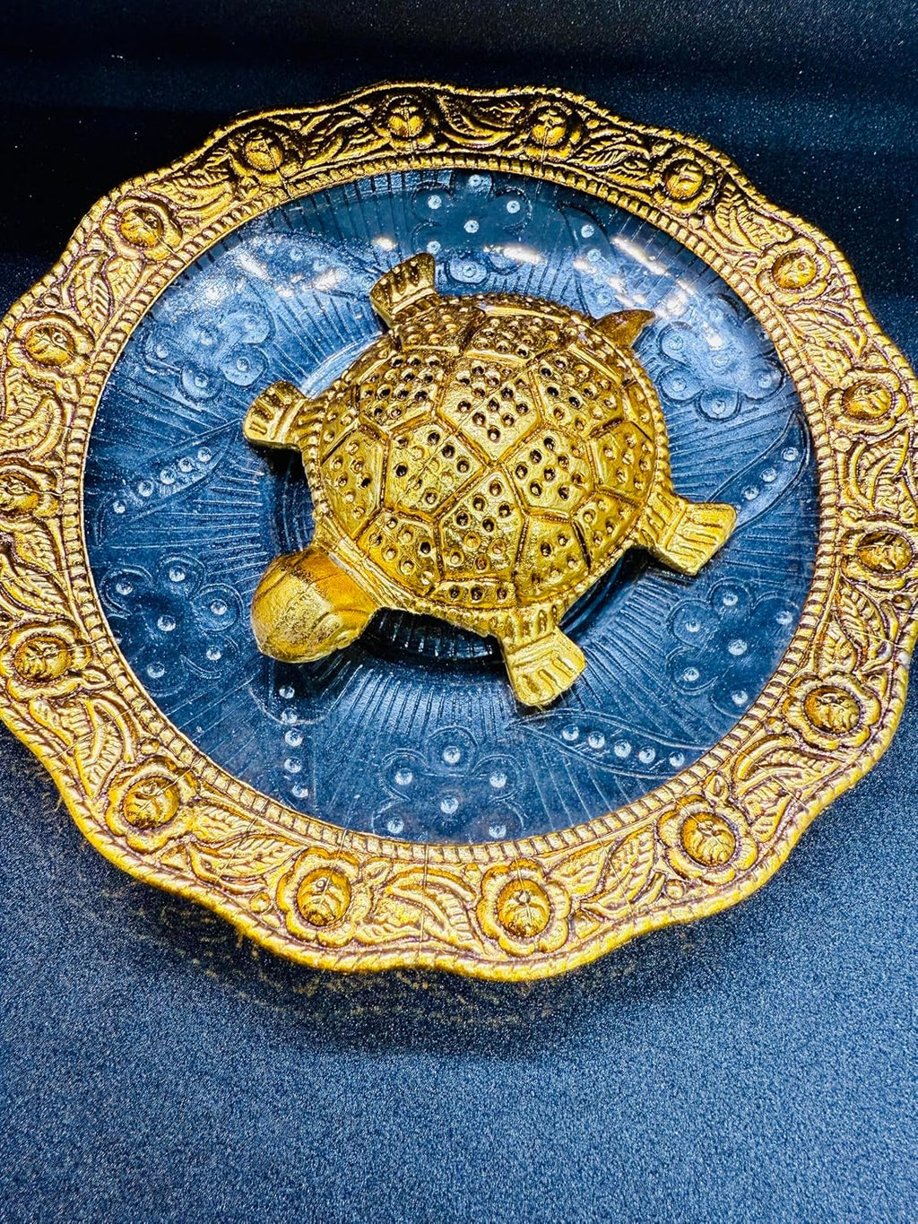 Golden Feng Shui Tortoise on Glass Plate – view 3