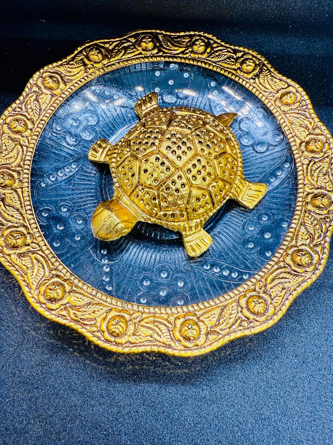 Golden Feng Shui Tortoise on Glass Plate – view 3