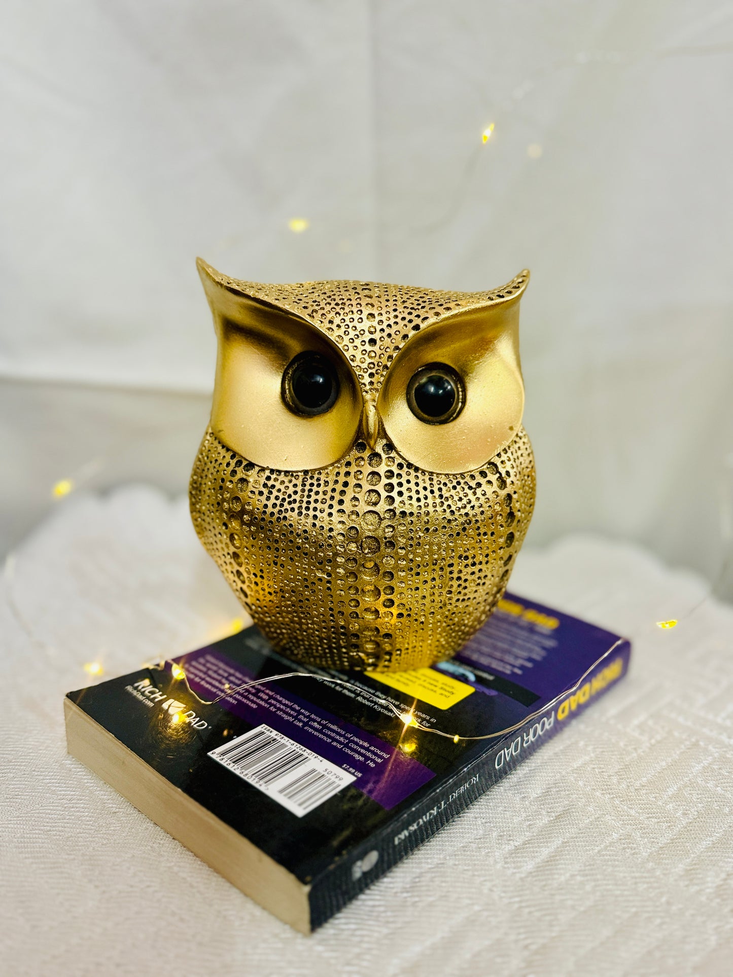 Manifested Decor Lucky Owl Figurine – Handcrafted Resin Owl Showpiece in Gold | Feng Shui & Vastu Décor for Wealth & Prosperity | Home, Office & Gift Decoration (1 Pc)