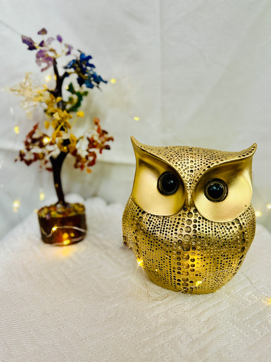 Manifested Decor Lucky Owl Figurine – Handcrafted Resin Owl Showpiece in Gold | Feng Shui & Vastu Décor for Wealth & Prosperity | Home, Office & Gift Decoration (1 Pc)