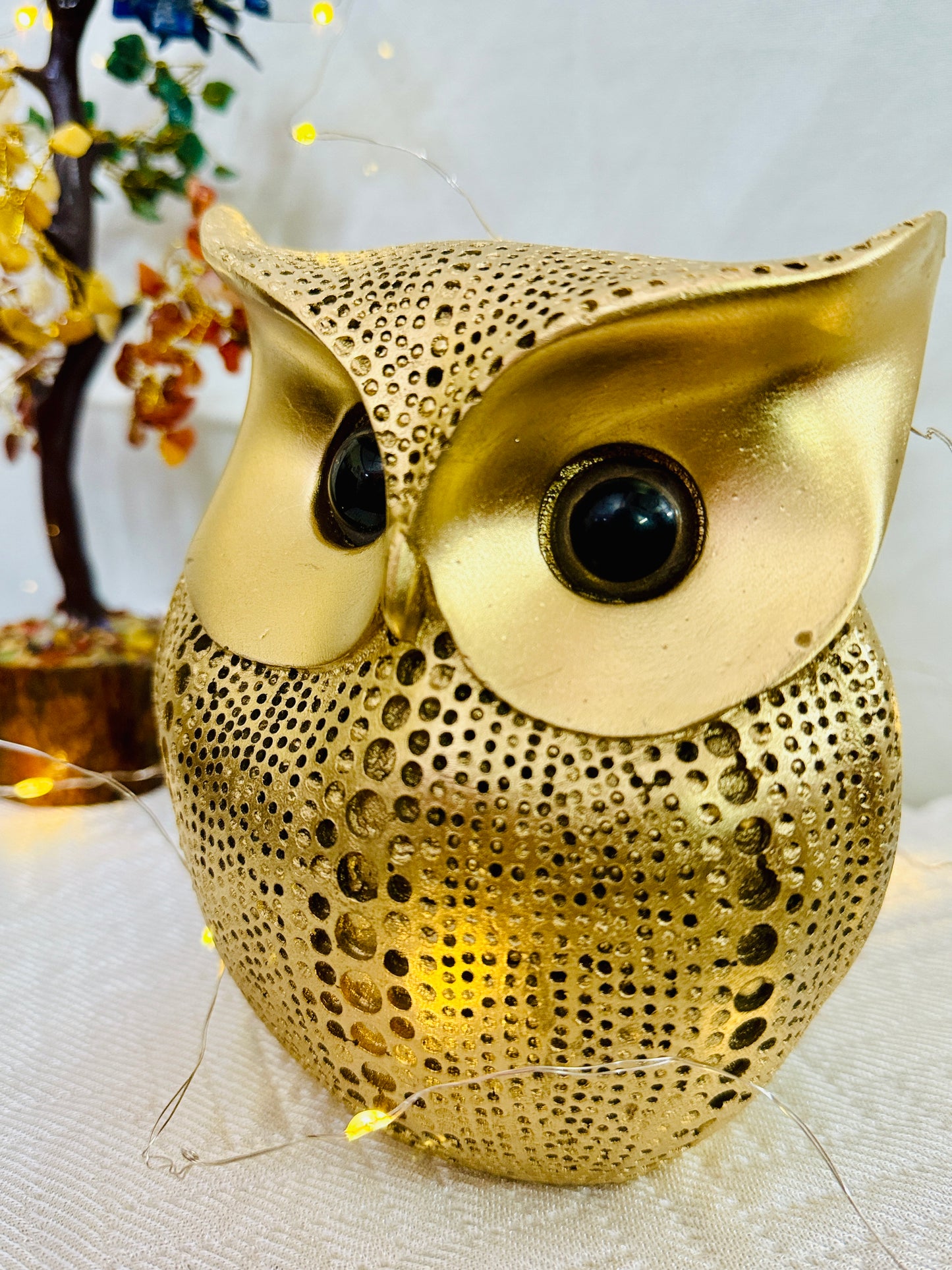 Manifested Decor Lucky Owl Figurine – Handcrafted Resin Owl Showpiece in Gold | Feng Shui & Vastu Décor for Wealth & Prosperity | Home, Office & Gift Decoration (1 Pc)