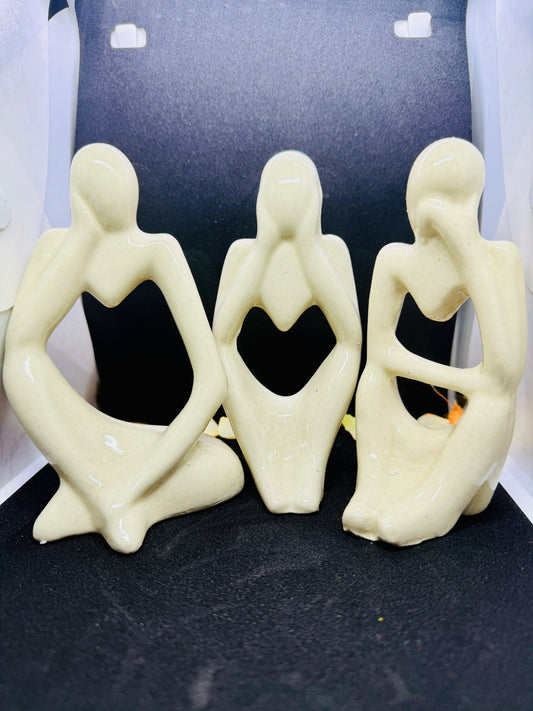 Manifested Decor Minimalist Family Figurine Set – Beige Ceramic Abstract Sculptures | Contemporary Home & Office Décor (Set of 3) | Ideal for Gifts, Weddings, Anniversaries