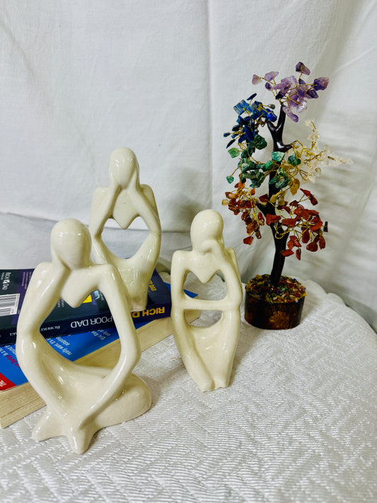 Manifested Decor Minimalist Family Figurine Set – Beige Ceramic Abstract Sculptures | Contemporary Home & Office Décor (Set of 3) | Ideal for Gifts, Weddings, Anniversaries