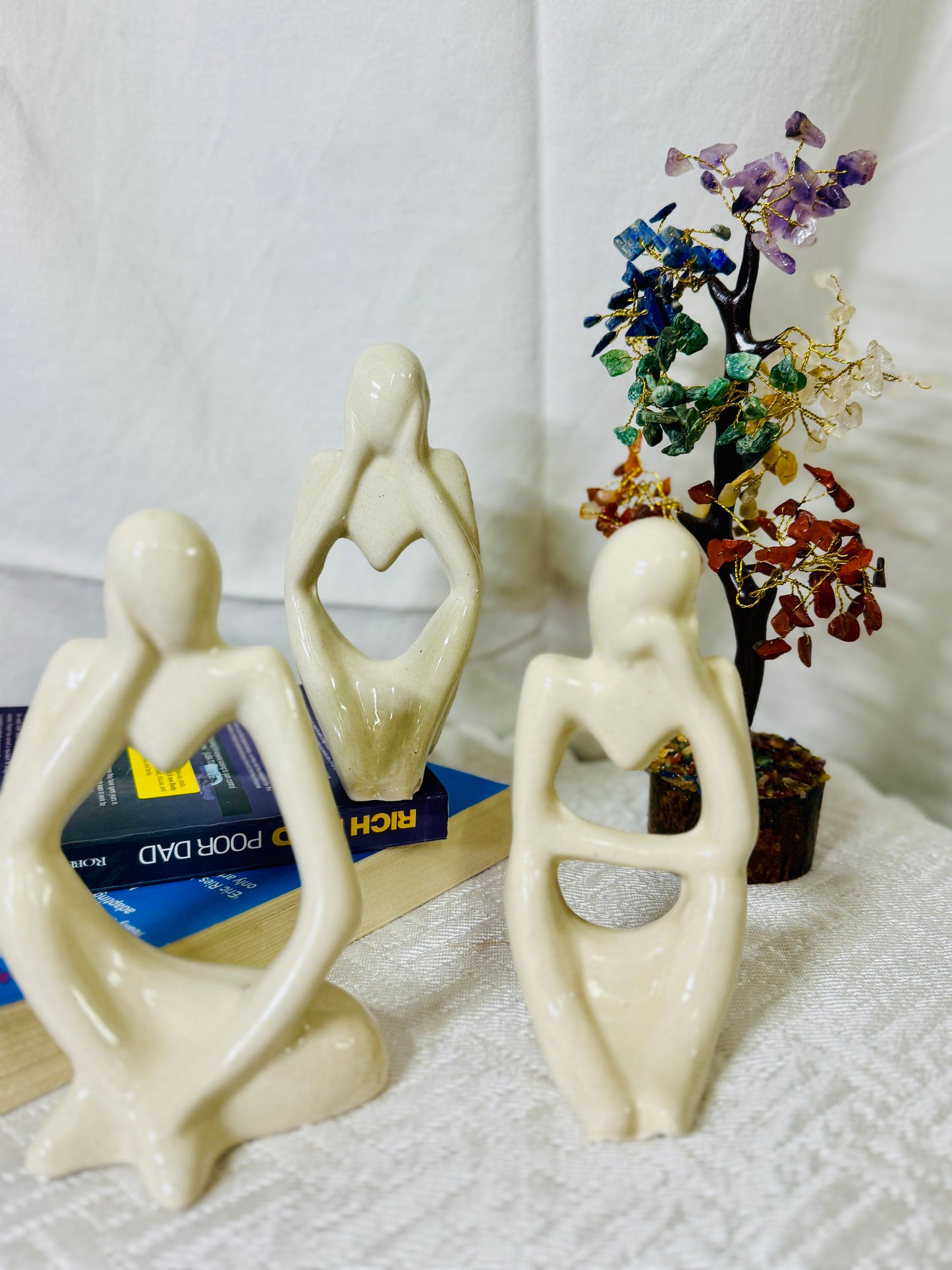 Manifested Decor Minimalist Family Figurine Set – Beige Ceramic Abstract Sculptures | Contemporary Home & Office Décor (Set of 3) | Ideal for Gifts, Weddings, Anniversaries