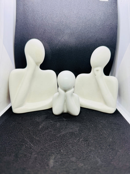 Manifested Decor Modern Abstract Family Sculpture Set, White Ceramic Figurines, Contemporary Home Decor, Set of 3 | Ideal for Gifts, Birthdays, Weddings, Anniversary | Office Decor