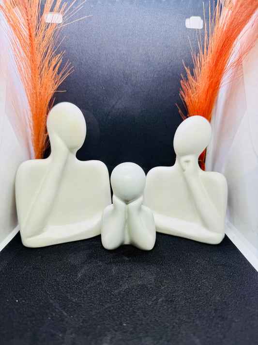 Manifested Decor Modern Abstract Family Sculpture Set, White Ceramic Figurines, Contemporary Home Decor, Set of 3 | Ideal for Gifts, Birthdays, Weddings, Anniversary | Office Decor