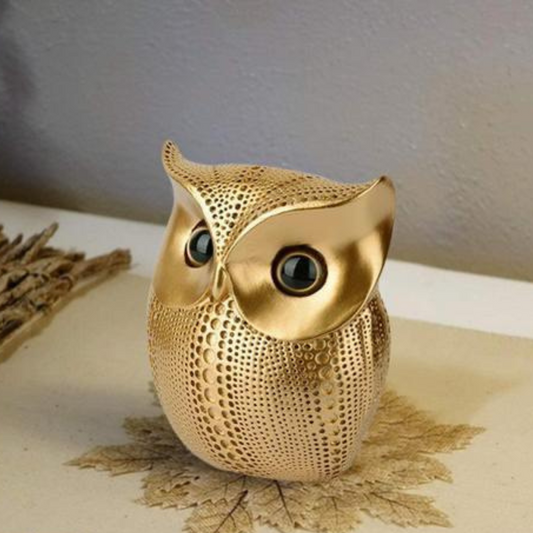 Manifested Decor Lucky Owl Figurine – Handcrafted Resin Owl Showpiece in Gold | Feng Shui & Vastu Décor for Wealth & Prosperity | Home, Office & Gift Decoration (1 Pc)