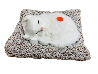 Manifested Decor Sleeping Cat Plush Toy with Press Simulation Sound, Stuffed Cat Animal Fur Soft Toys with Sound for Kids and Car Dashboard