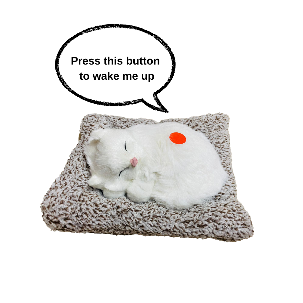 Manifested Decor Sleeping Cat Plush Toy with Press Simulation Sound, Stuffed Cat Animal Fur Soft Toys with Sound for Kids and Car Dashboard