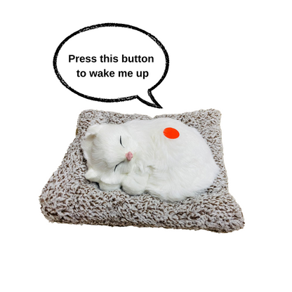Manifested Decor Sleeping Cat Plush Toy with Press Simulation Sound, Stuffed Cat Animal Fur Soft Toys with Sound for Kids and Car Dashboard