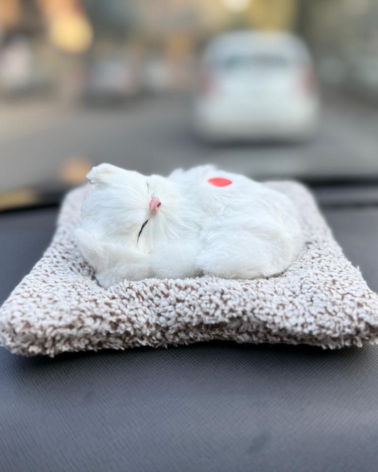 Manifested Decor Sleeping Cat Plush Toy with Press Simulation Sound, Stuffed Cat Animal Fur Soft Toys with Sound for Kids and Car Dashboard