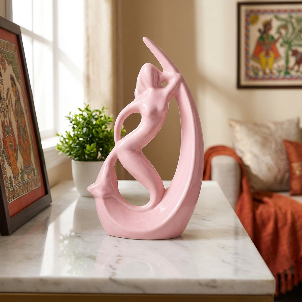 Ceramic Mermaid Sculpture, Pink, Abstract Figurine, Glossy Finish, Home Decor – lifestyle