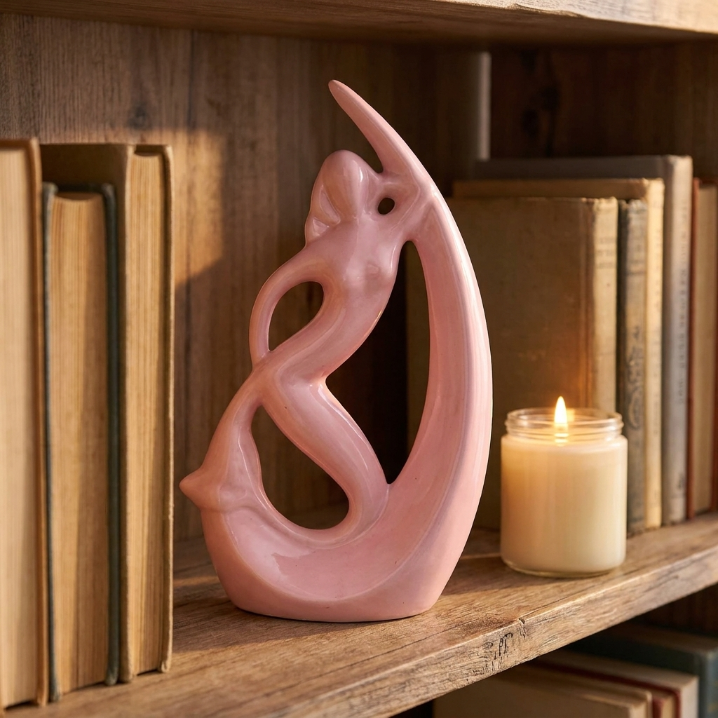 Ceramic Mermaid Sculpture, Pink, Abstract Figurine, Glossy Finish, Home Decor – detail