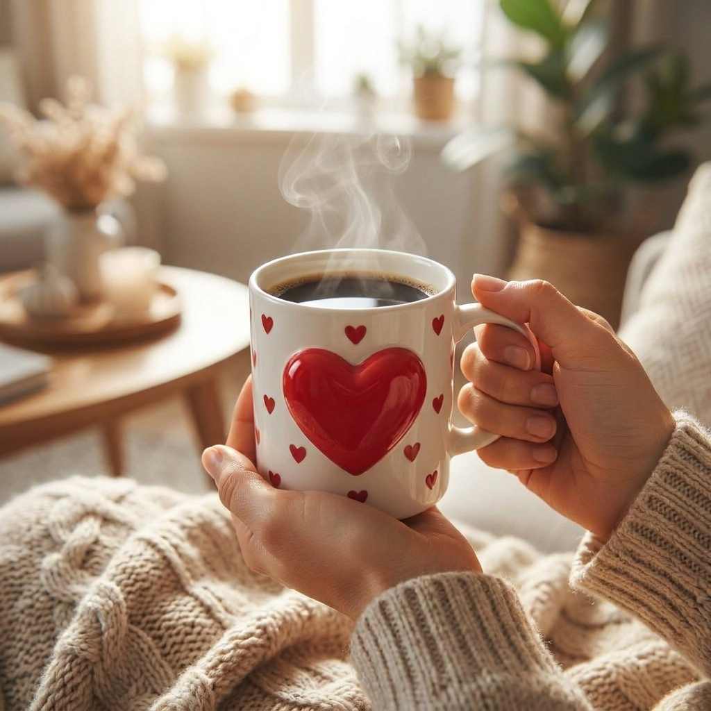 Ceramic Coffee Mug Set with Heart Design, Pink and Red, Valentine's Day Theme, I – detail