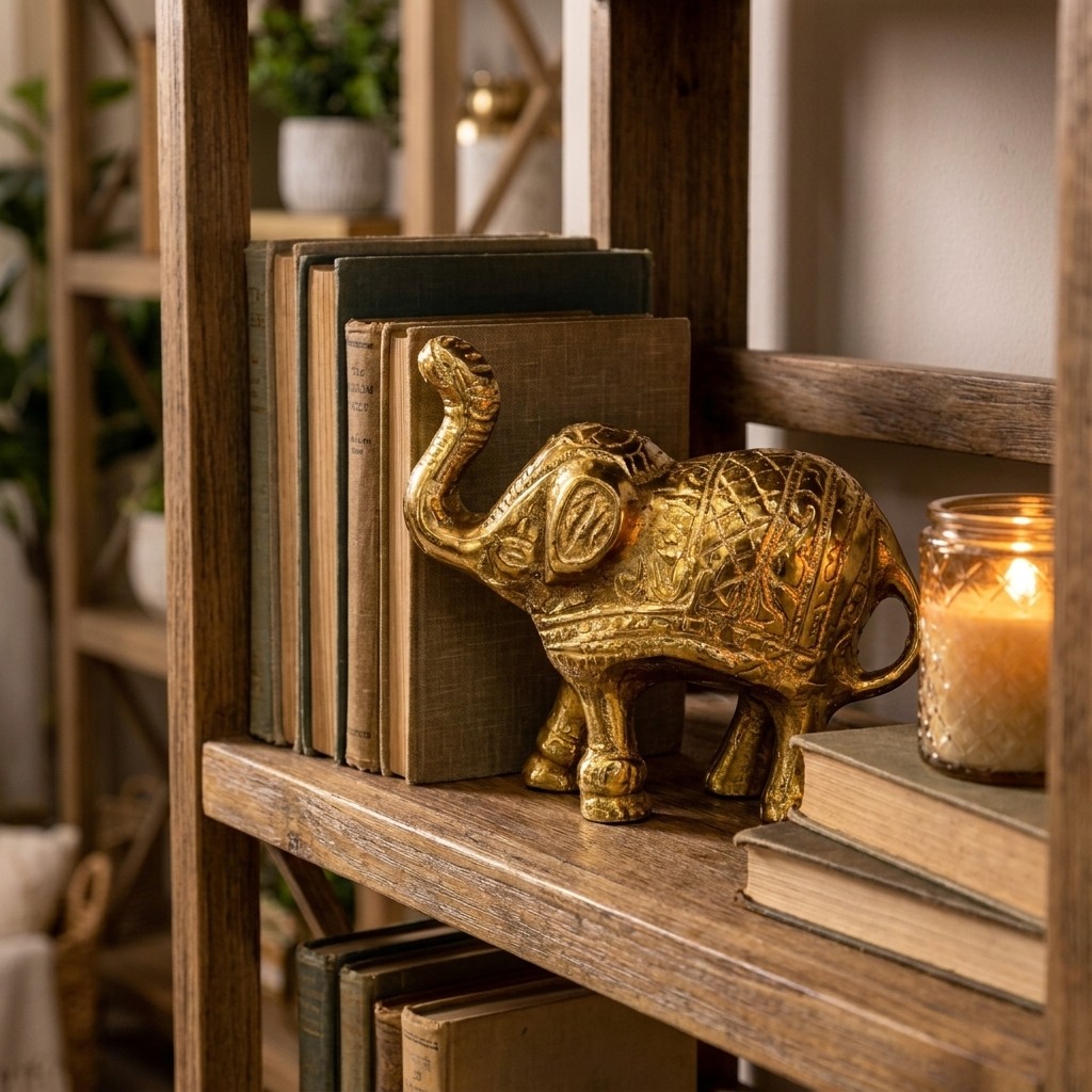 Gold Elephant Figurine, Decorative Statue, Ornate Design, Home Decor Accent, Tru – detail